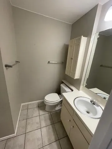 a bathroom with a sink a toilet and mirror