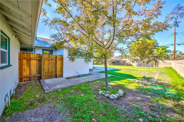 a view of a backyard with large trees