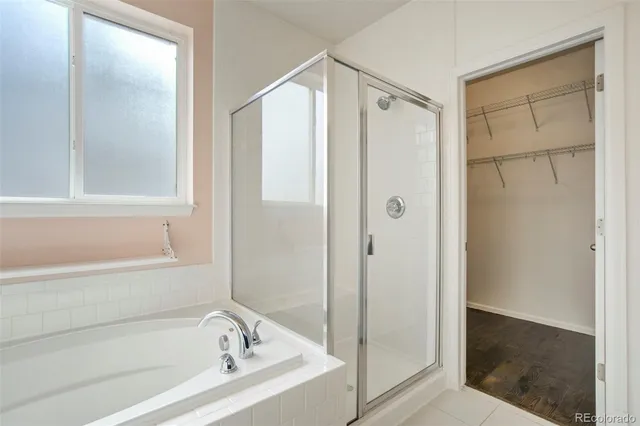 a bathroom with a bathtub and a shower