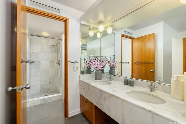 a view of a room with a large window