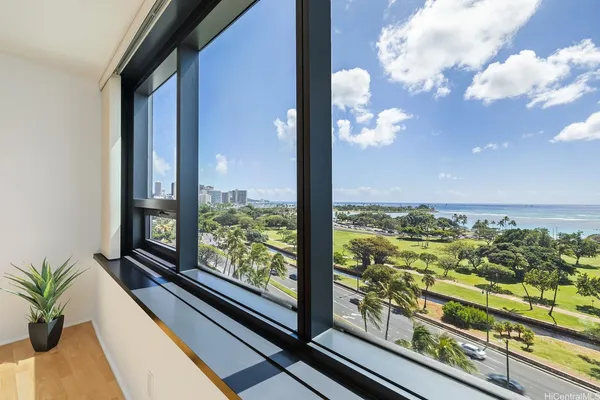 a view of a garden with a fountain