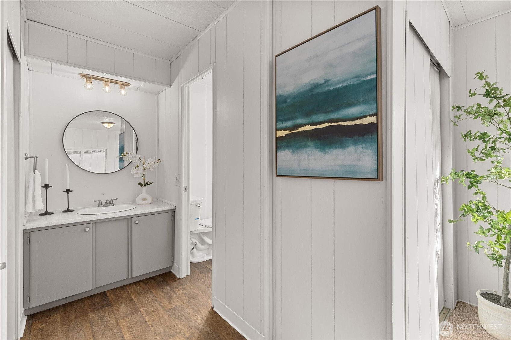 11622 Silver Lake Road, Unit 71 Everett, WA 98208 - Photo 23 of 35 a bathroom with a double vanity sink and a mirror