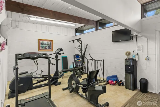 a view of a room with gym equipment