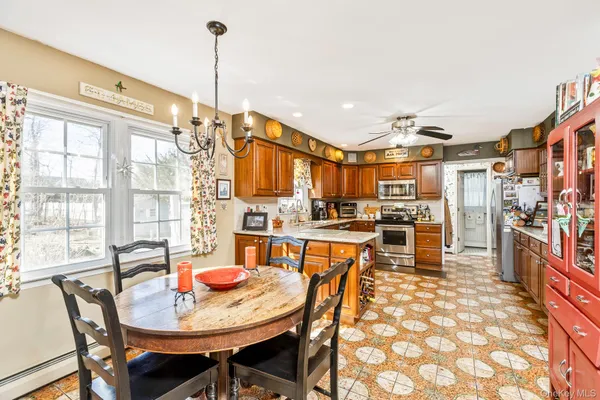 a view of a dining room and livingroom