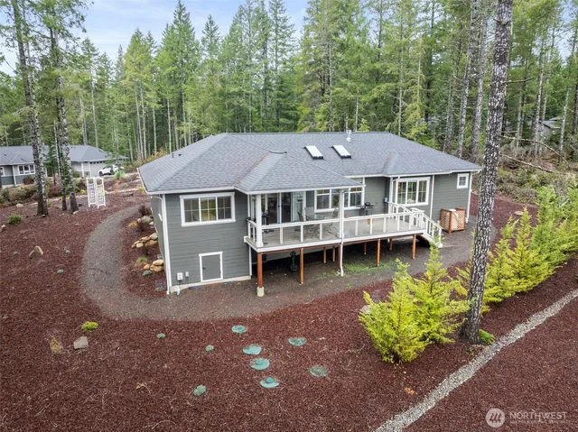 a aerial view of a house with a garden