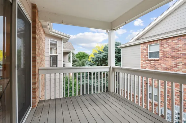 a view of a wooden balcony