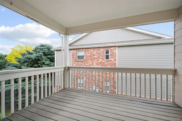 a view of a wooden balcony