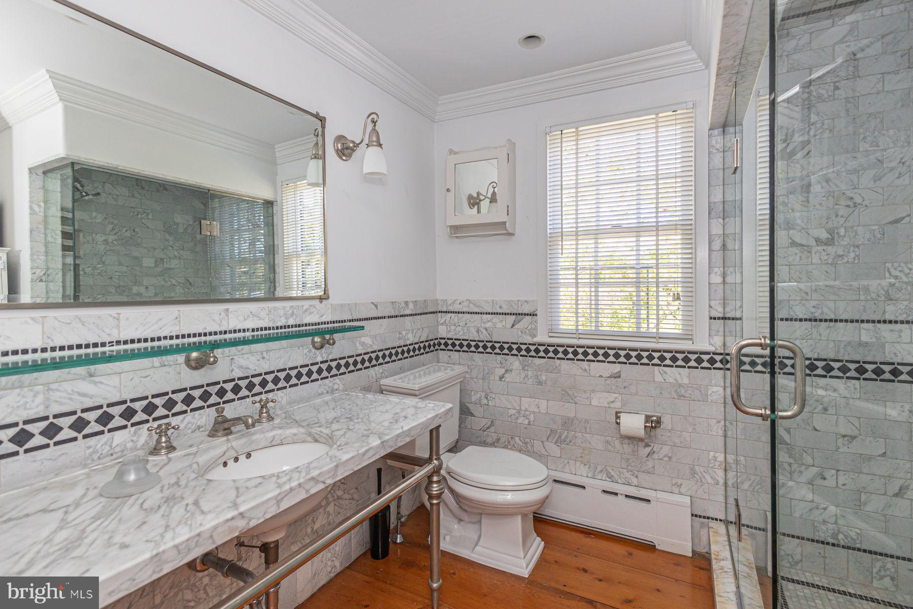 5925 Carversville Road Doylestown, PA 18902 - Photo 21 of 44 a bathroom with a granite countertop sink a toilet and shower