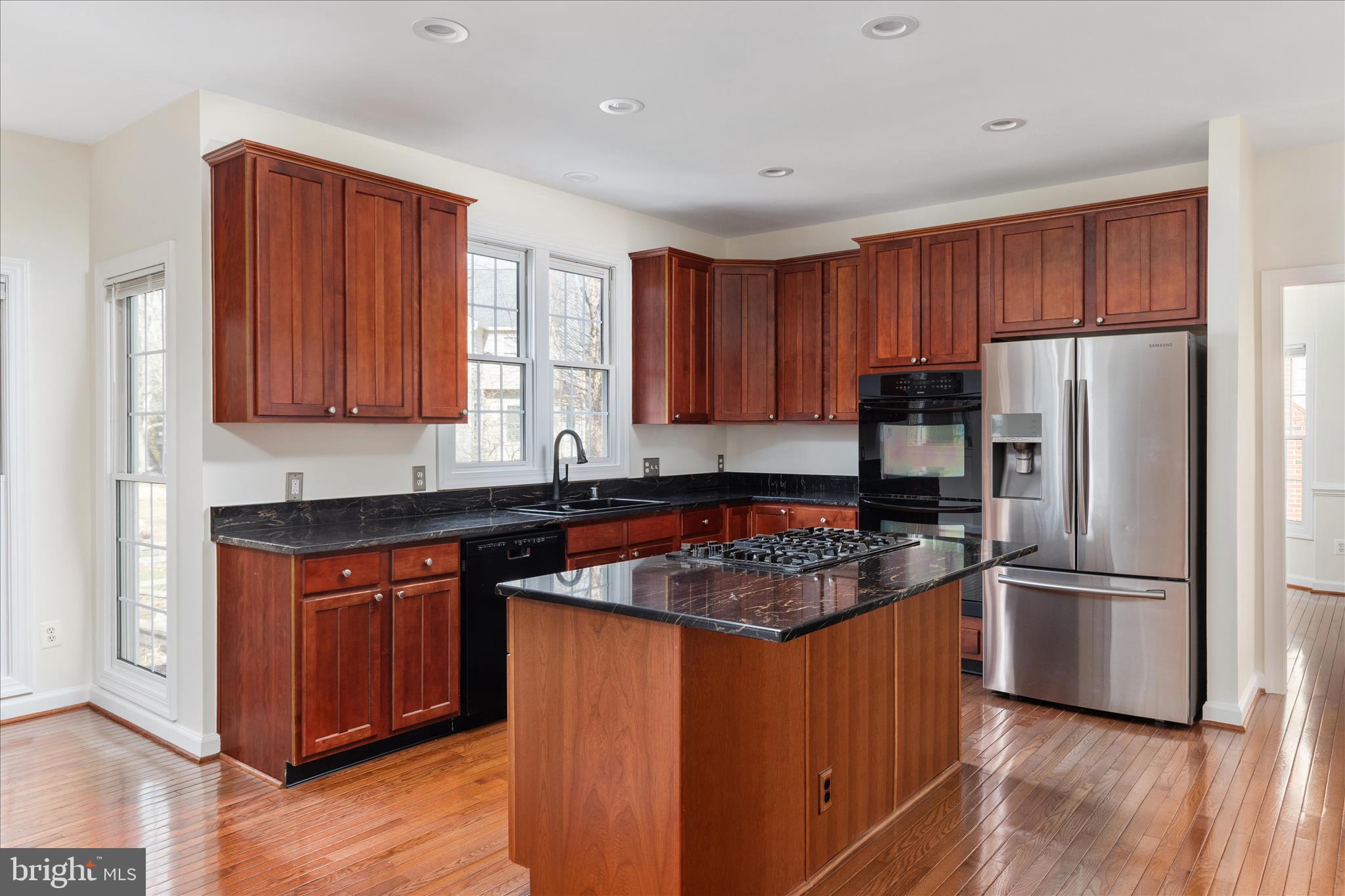 43331 Ritter Lane South Riding, VA 20152 - Photo 13 of 55 a kitchen with stainless steel appliances granite countertop a stove a refrigerator and a sink with wooden cabinets