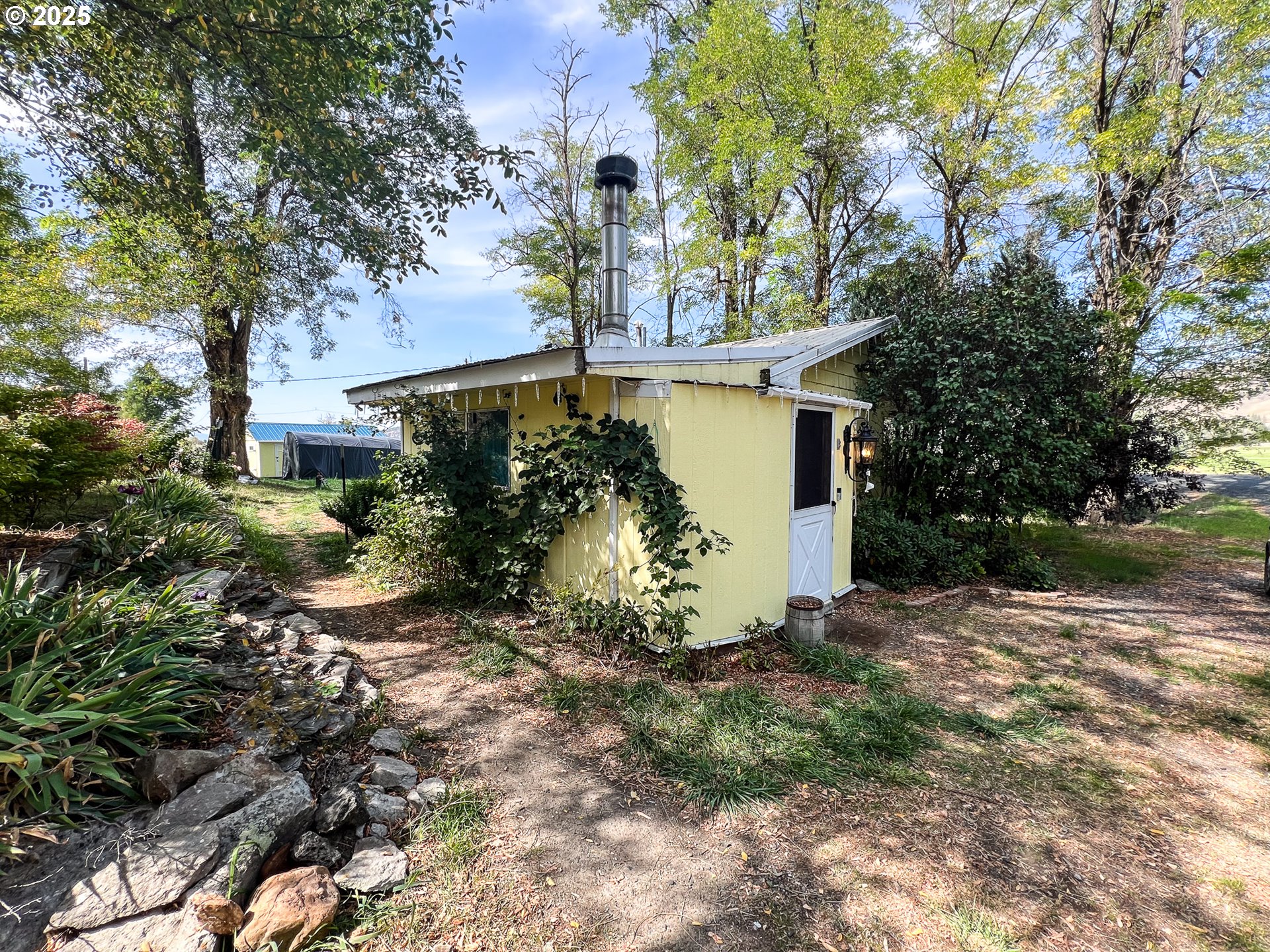 59920 Highway 26 John Day, OR 97845 - Photo 16 of 35 a backyard of a house with plants and large trees