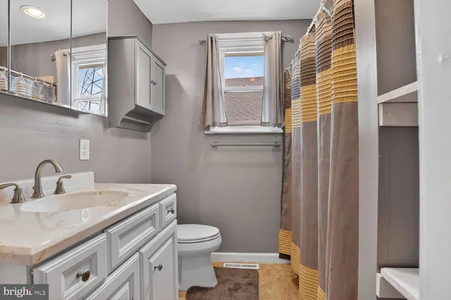 a bathroom with a sink a toilet and vanity