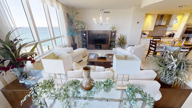 a living room with furniture and a window