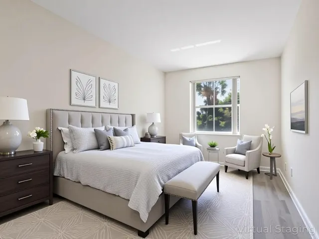 a bedroom with a bed and a couch