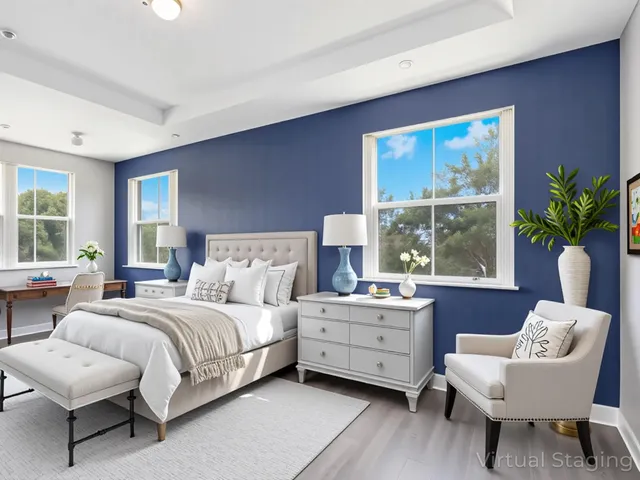 a bedroom with a large bed and a large window