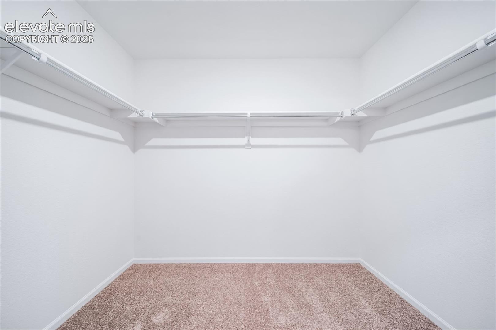 4936 Truscott Road Colorado Springs, CO 80925 - Photo 38 of 41 Recessed storage area featuring white shelving, hanging rods, and light-toned carpet
*photos of a model home*