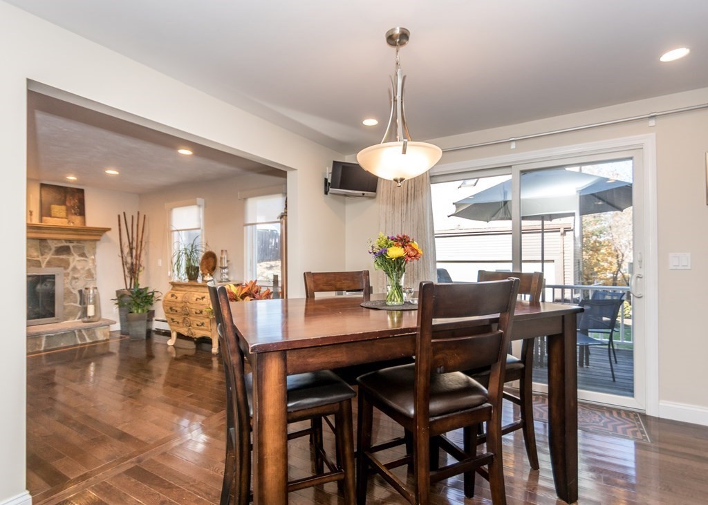 60 Pershing Road Needham, MA 02494 - Photo 5 of 30 a dining room with furniture a chandelier and wooden floor