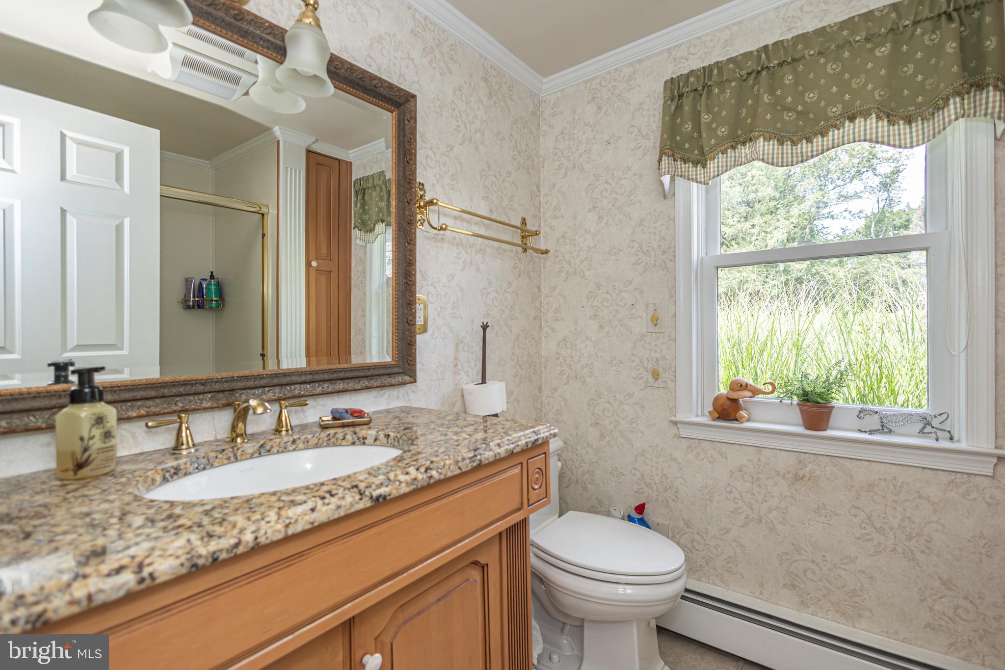 439 Brownsburg Road, Unit W Newtown, PA 18940 - Photo 49 of 68 a bathroom with a granite countertop sink toilet and mirror