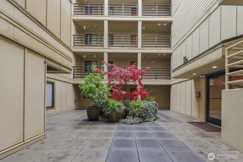 a front view of a house with plants