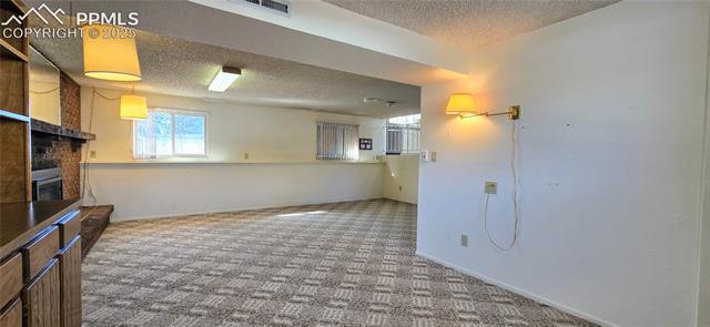 6313 Chippewa Road Colorado Springs, CO 80915 - Photo 27 of 36 Unfurnished living room with carpet floors and a textured ceiling