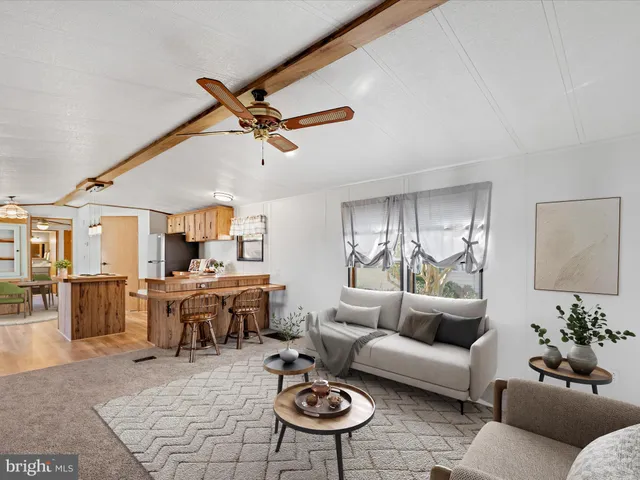 a living room with furniture a rug and a chandelier