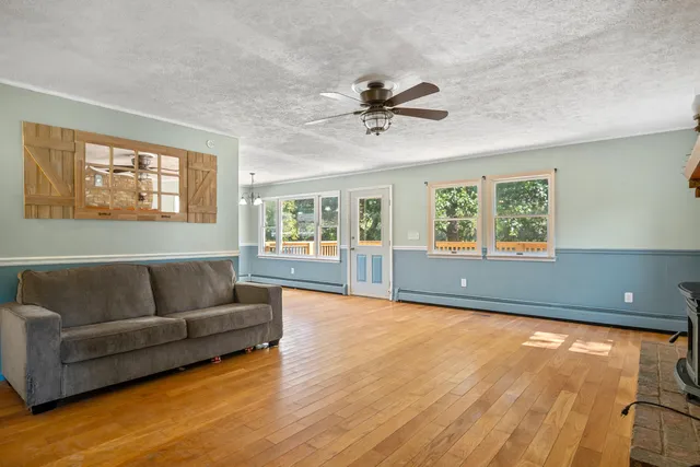 a view of lake with green space