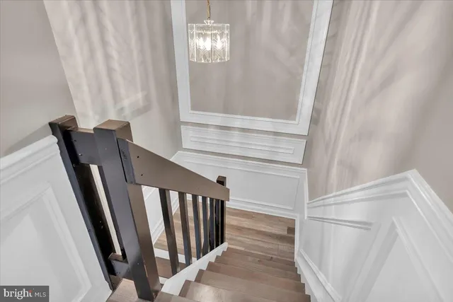 a view of a balcony with wooden floor