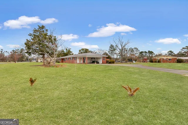 a view of a field with an ocean