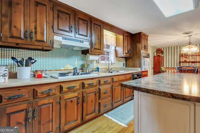 a kitchen with stainless steel appliances granite countertop a sink dishwasher and cabinets with wooden floor
