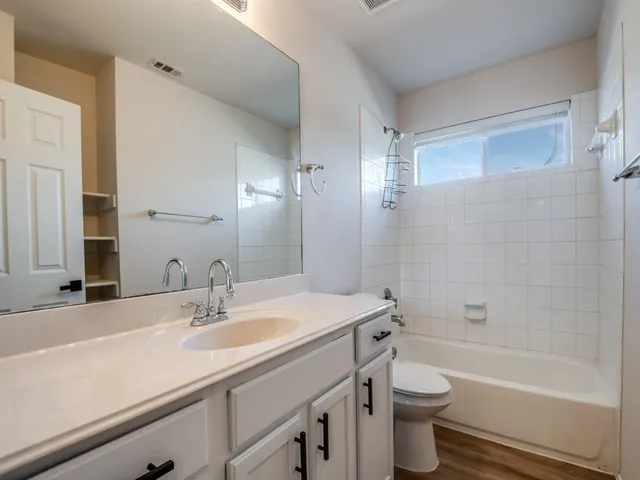 a bathroom with a sink a toilet and a bathtub