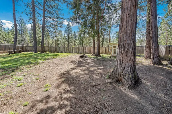 a view of a small house with backyard