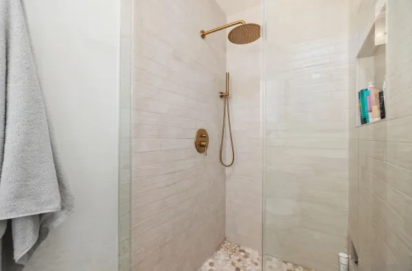 a bathroom with a shower
