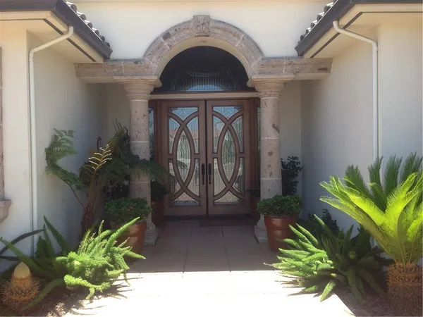 a living room with a potted plant