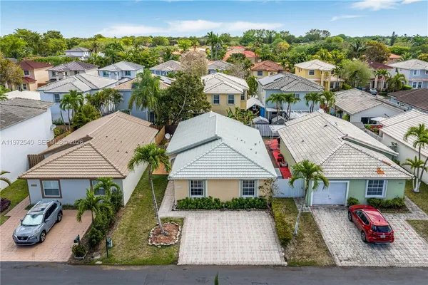 an aerial view of multiple houses