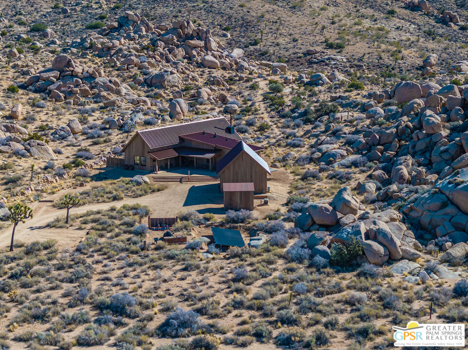 1653 Roadrunner Rut Pioneertown, CA 92268 - Photo 45 of 60 an aerial view of a house with a yard
