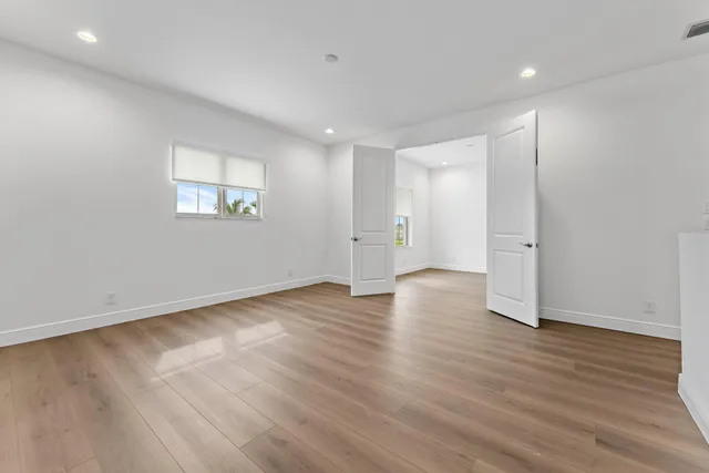 a view of a room with racks on the wall