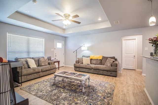 a view of kitchen with cabinets and counter space