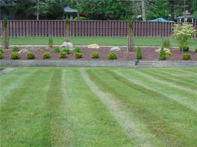 a view of a backyard with a swing