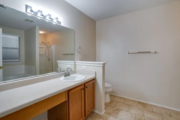 a bathroom with a sink a toilet and a mirror