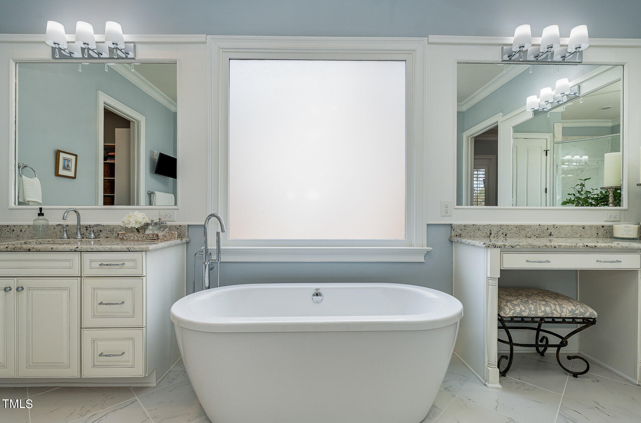 10632 Marion Stone Way Raleigh, NC 27614 - Photo 35 of 95 a bathroom with a granite countertop sink a toilet and a mirror