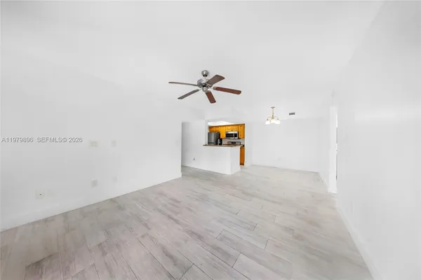 a view of a room with a window