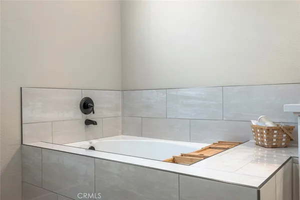 a bathroom with a bathtub