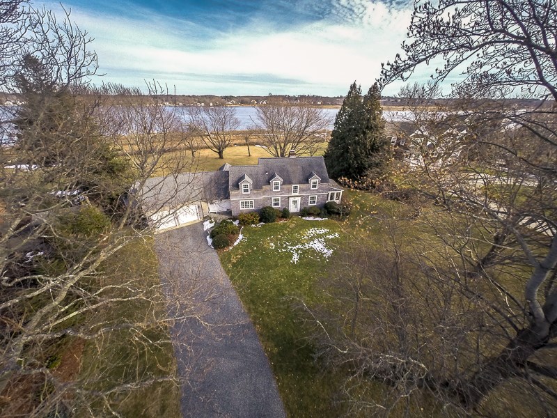 160 Adams Point Road Barrington, RI 02806 - Photo 39 of 40 Aerial view of front of house with stone driveway and a 140 feet of frontage.