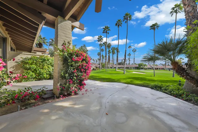 a view of a house with a yard and potted plants