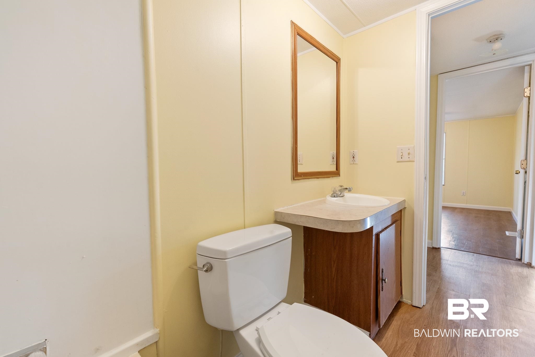 7695 Bermuda Drive Semmes, AL 36575 - Photo 26 of 27 Bathroom with toilet, vanity, and wood finished floors