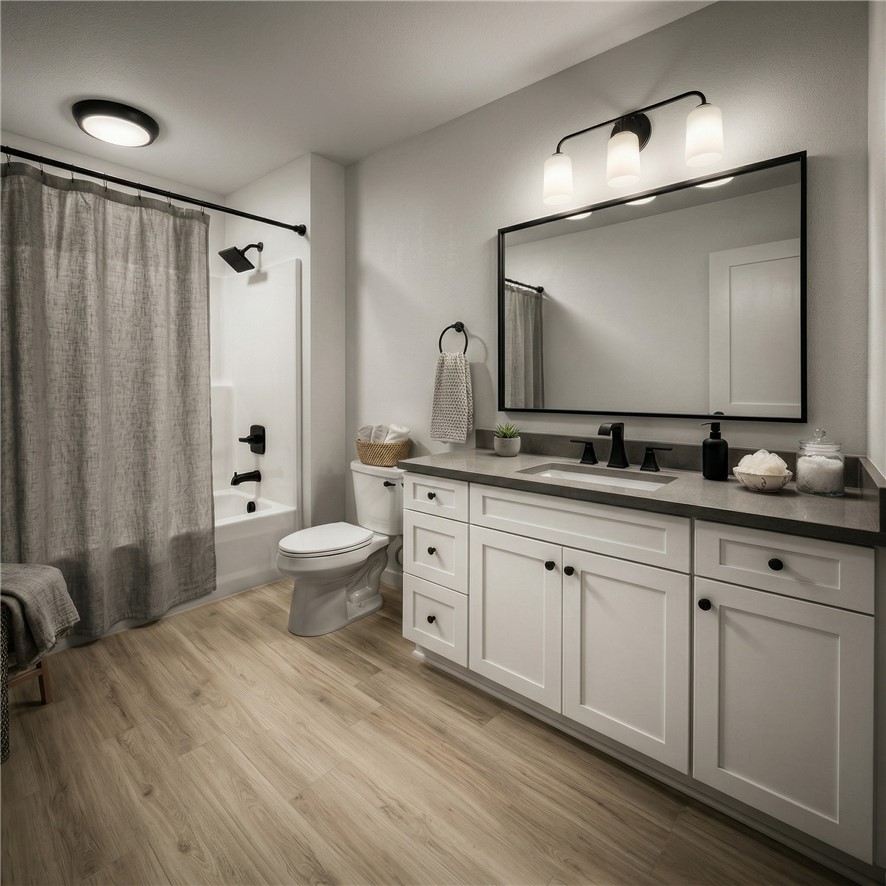 102 Kelly Road Clemson, SC 29631 - Photo 11 of 18 Modern Contemporary Package. This sleek bathroom features a modern vanity and elegant fixtures, creating a serene ambiance.