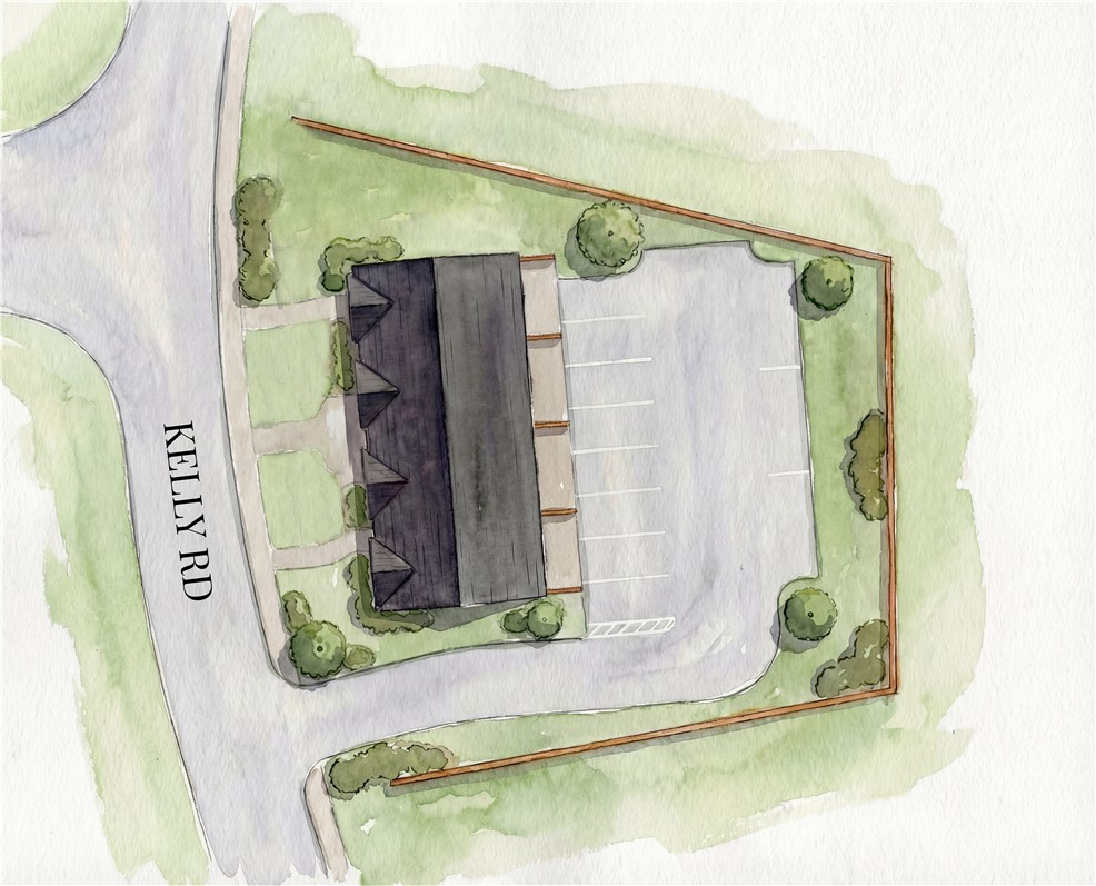 102 Kelly Road Clemson, SC 29631 - Photo 16 of 18 An aerial watercolor map showcases a property adjacent to Kelly Road with ample parking.