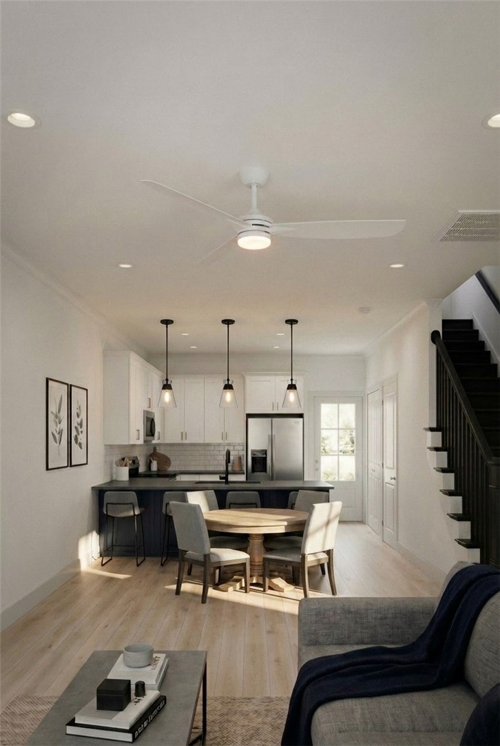 102 Kelly Road Clemson, SC 29631 - Photo 9 of 18 Modern Contemporary Package. This inviting space combines a cozy living area with a functional dining and kitchen zone.