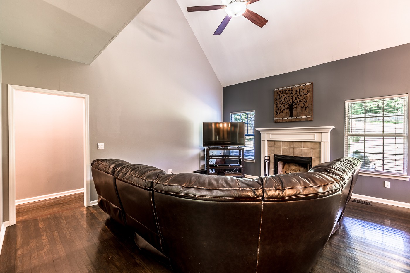 1838 O'Reilly Circle Spring Hill, TN 37174 - Photo 12 of 36 a living room with furniture a fireplace and a flat screen tv