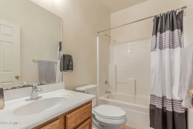 a bathroom with a sink a toilet a mirror a vanity and shower