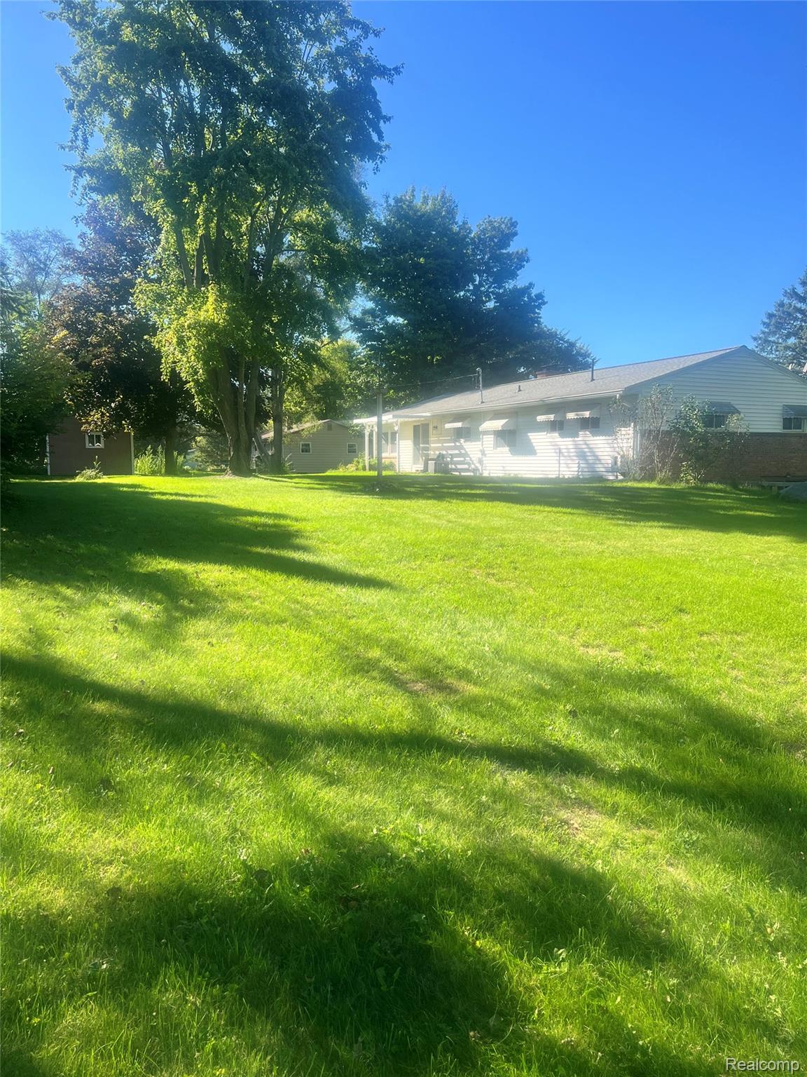 3063 West Britton Road Perry, MI 48872 - Photo 7 of 32 Expansive green lawn with mature trees and a detached shed